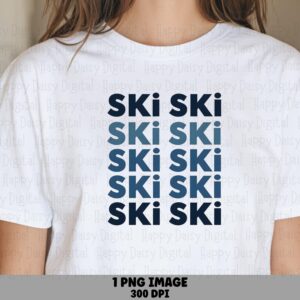 Ski Repeat, Gradient Text PNG | Sublimation Clipart, Navy To Slate Blue Stacked Typography, Commercial Use, 300 DPI