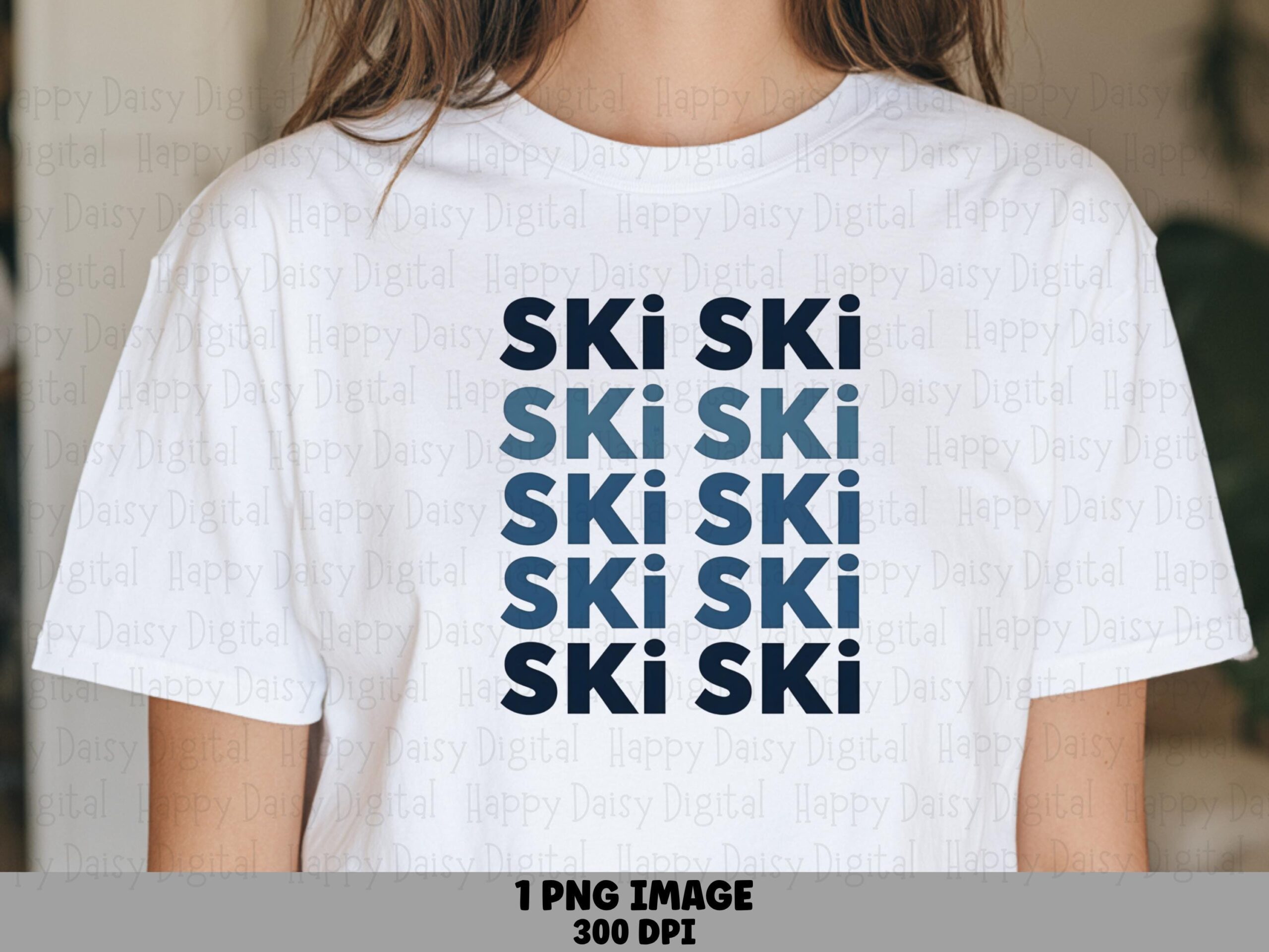 Ski Repeat, Gradient Text PNG | Sublimation Clipart, Navy To Slate Blue Stacked Typography, Commercial Use, 300 DPI