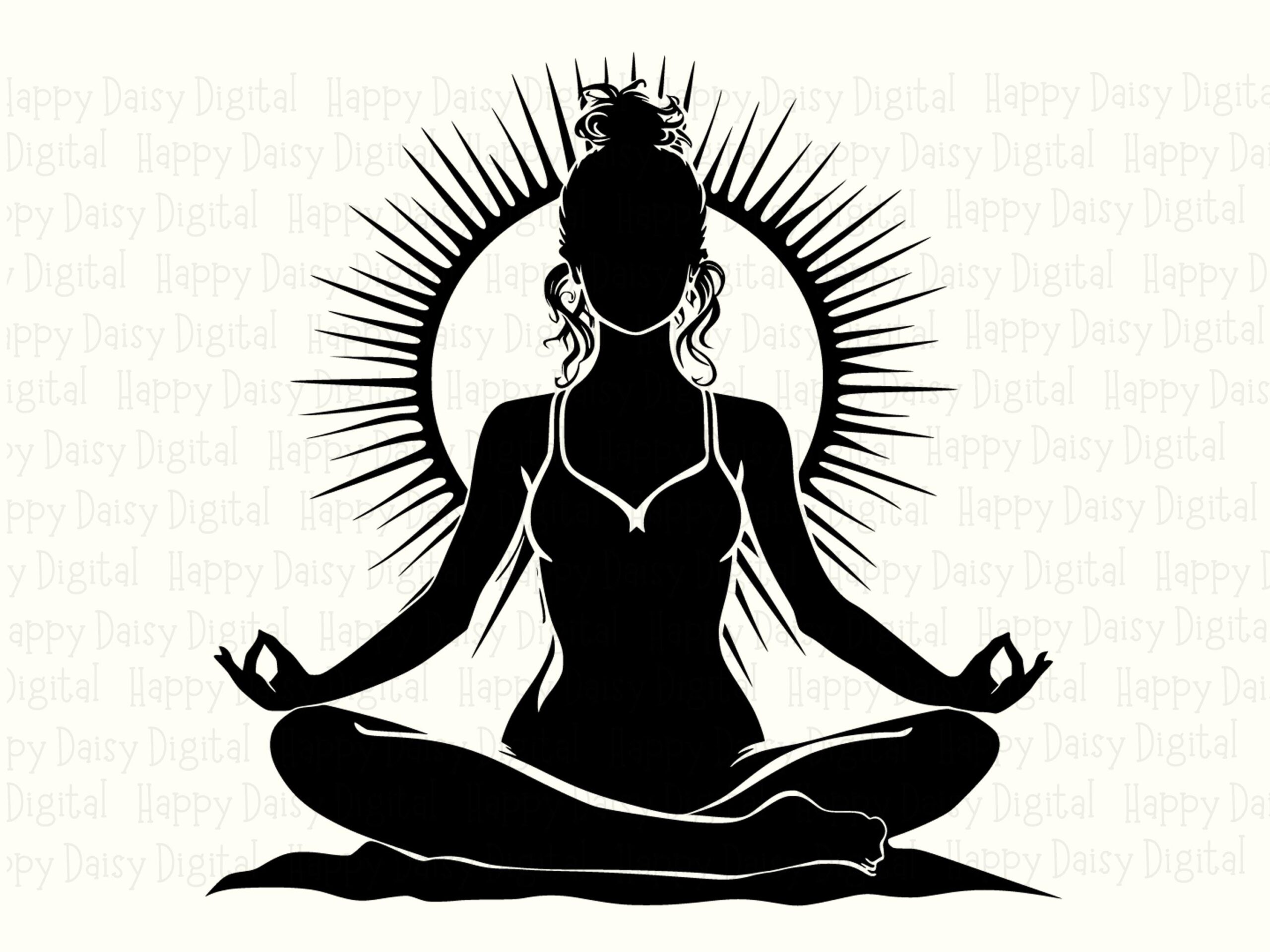 Meditation, Lotus Pose Silhouette PNG SVG | Black Sun Rays Design, Sublimation Commercial Use, Clipart - Image 2