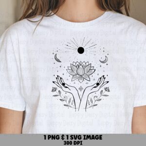 Lotus Flower, Boho Line Art Sublimation PNG & SVG | Digital Clipart, Commercial Use | 300 DPI Print-Ready