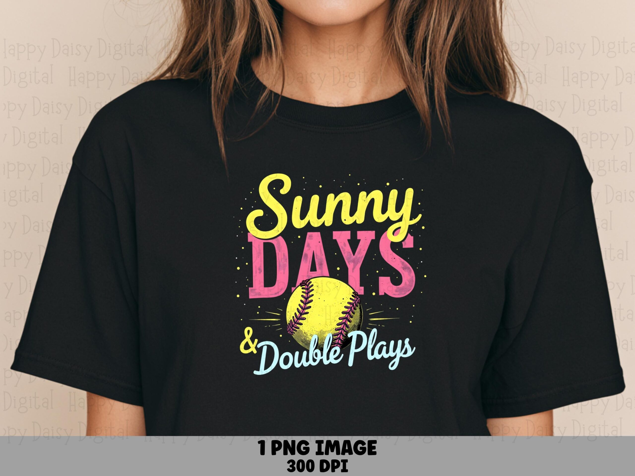 Softball, Sunny Days Script Clipart | Sublimation PNG, Commercial Use, Yellow Pink Design - 300 DPI