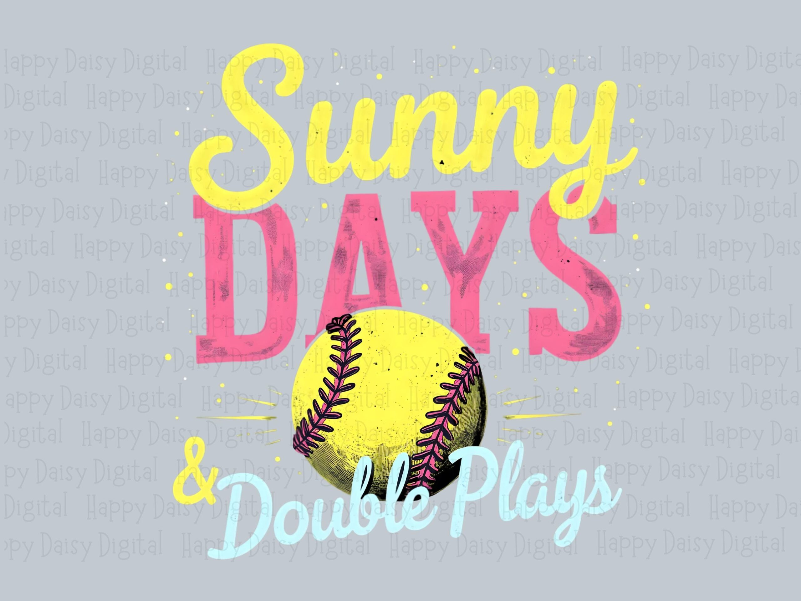 Softball, Sunny Days Script Clipart | Sublimation PNG, Commercial Use, Yellow Pink Design - 300 DPI - Image 2