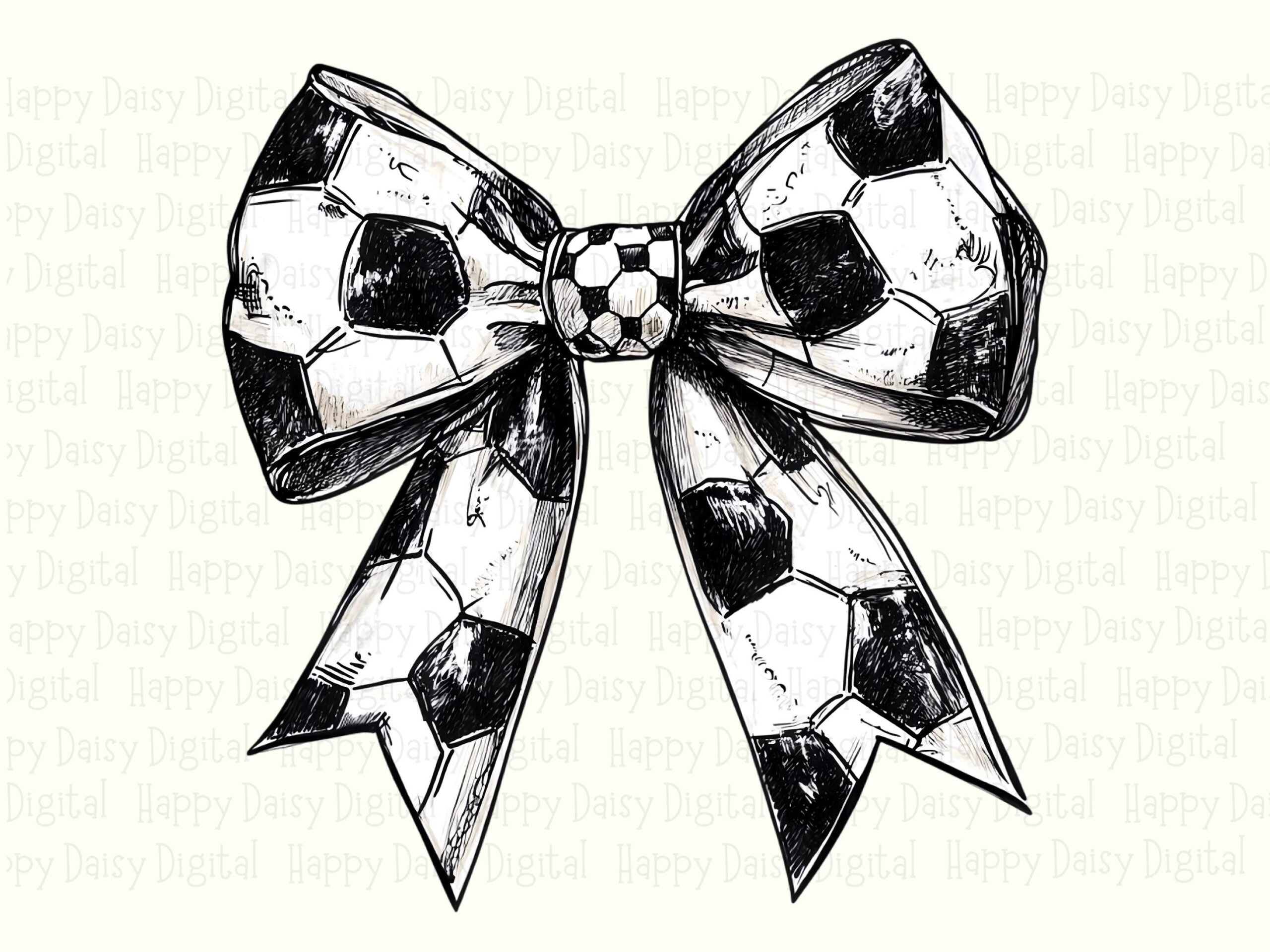 Soccer Bow PNG, Sketch Style Hair Clipart, Black White Panel Pattern - Sublimation, Commercial Use, POD, 300 DPI - Image 2