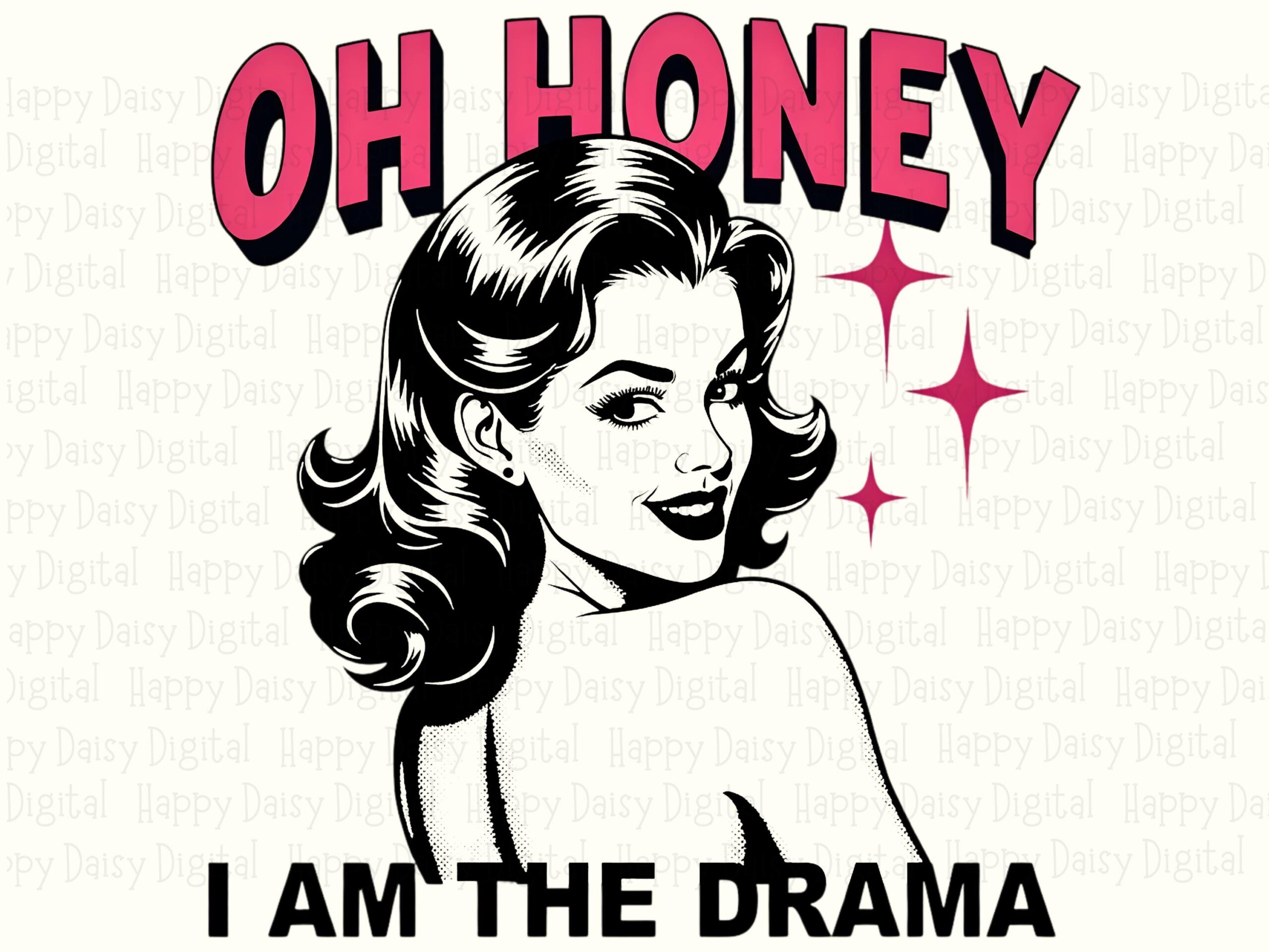 Oh Honey Drama Quote PNG, Retro Pinup Design, Pink Sparkle Accents - 300 DPI, Commercial Use - Image 2