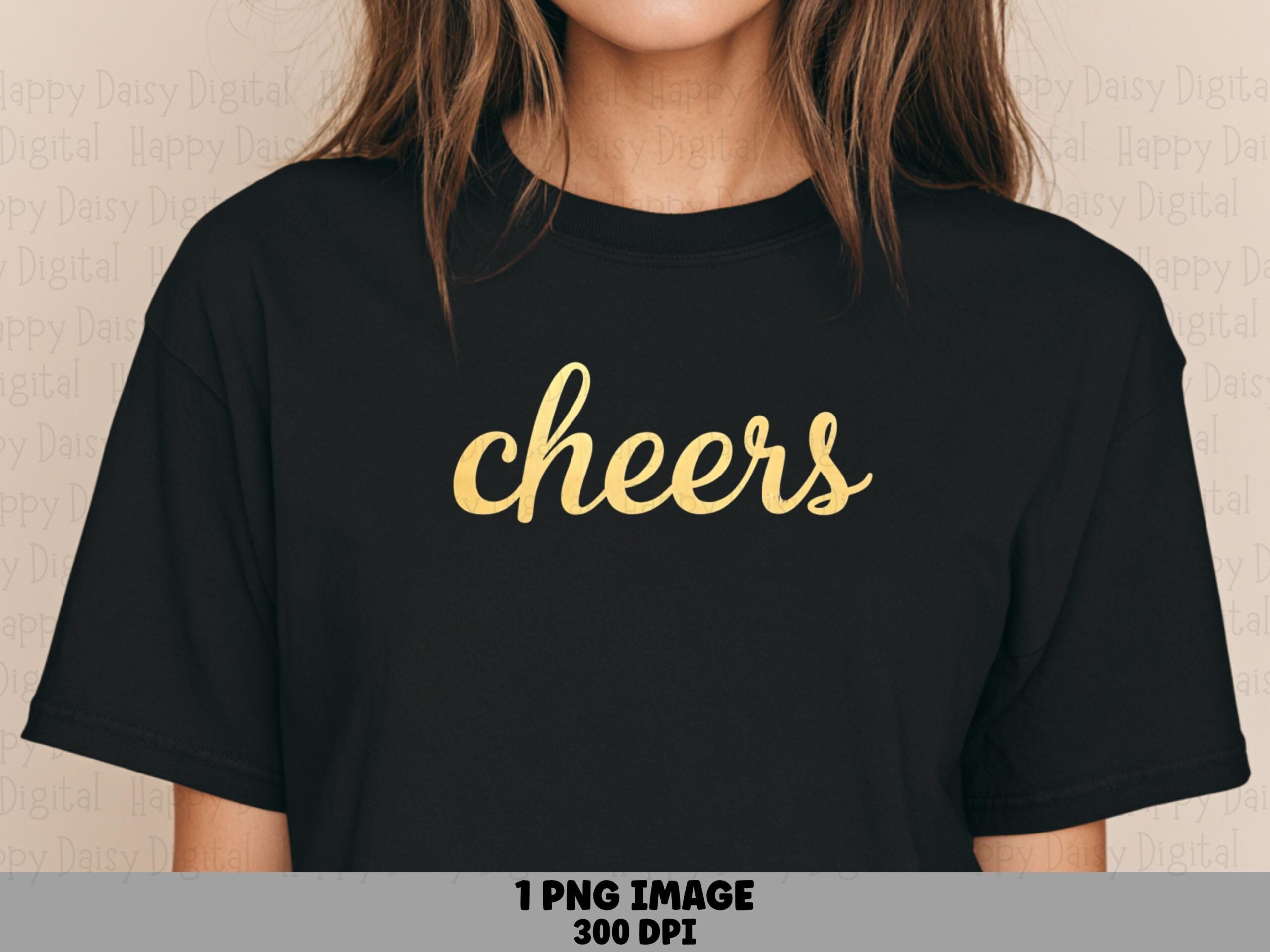 Cheers Script Design, Gold PNG Clipart, Sublimation Graphic, 300 DPI - Transparent Background | Commercial Use, POD