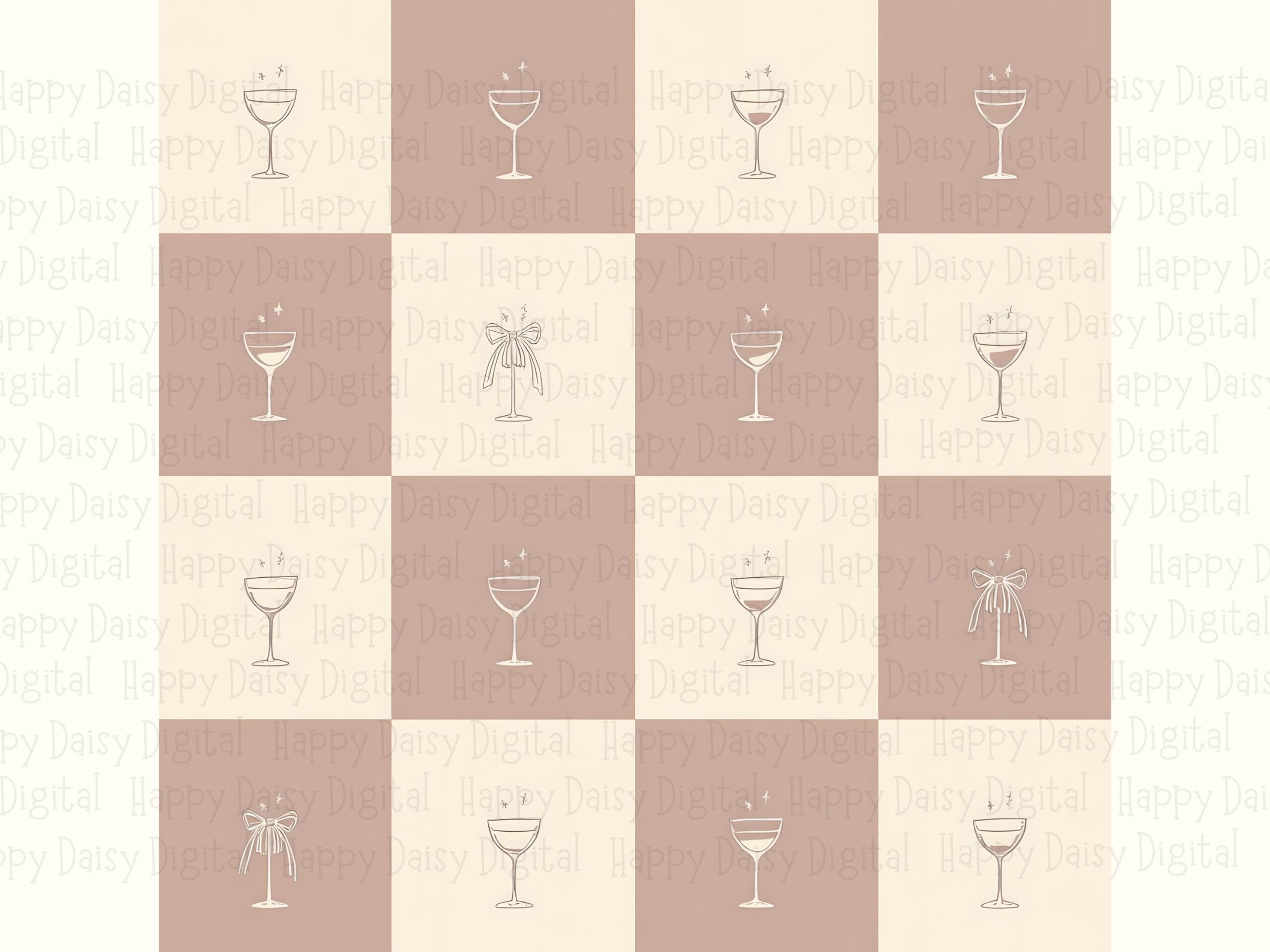 Cocktail PNG Design, Checkerboard Coupe Glass Art, Transparent 300 DPI, Commercial Use License | For POD Sellers - Image 2