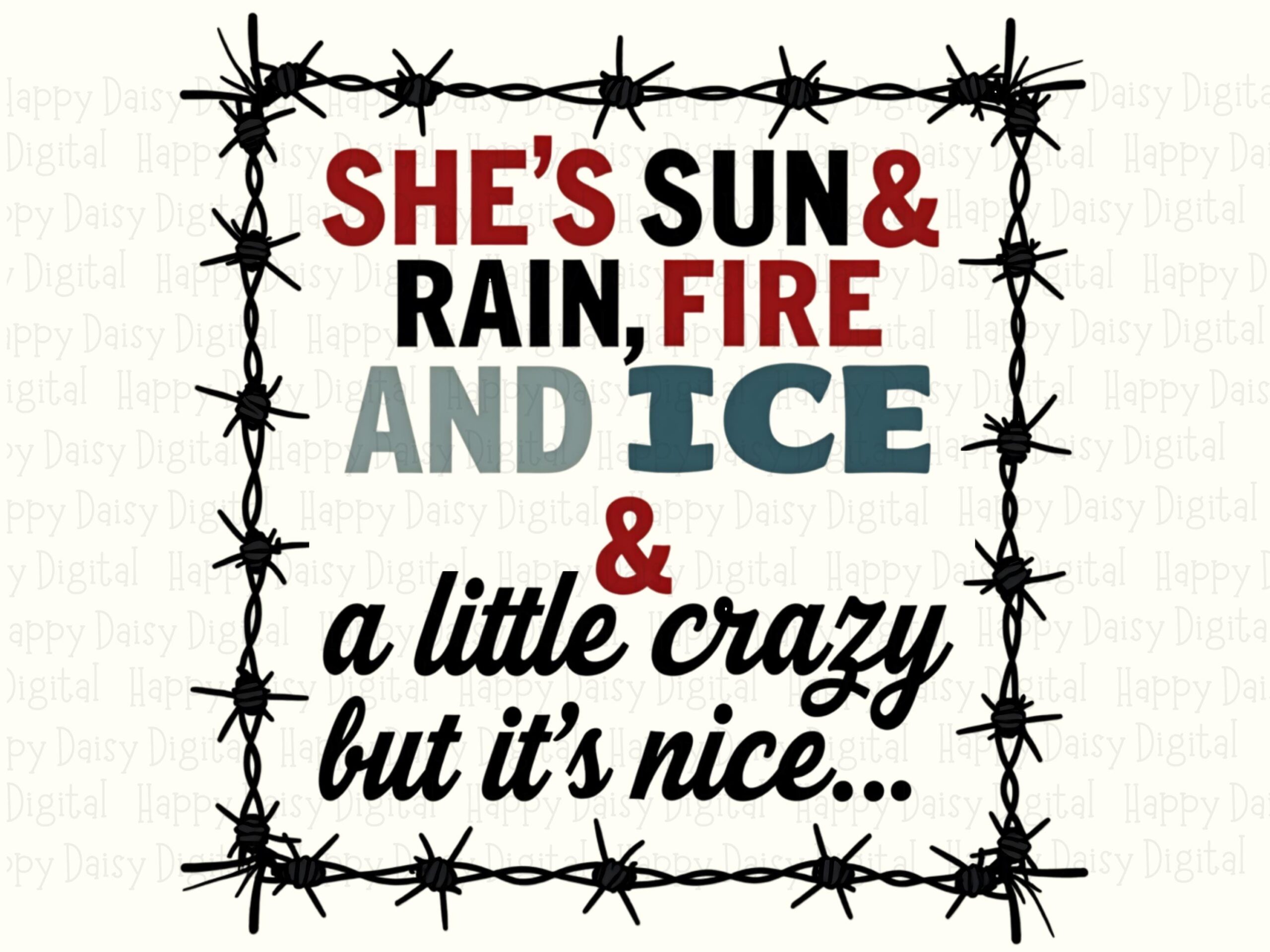 Sun And Rain, Complex Woman PNG, Barbed Wire Frame | Sublimation File, Commercial Use, 300 DPI - Image 2