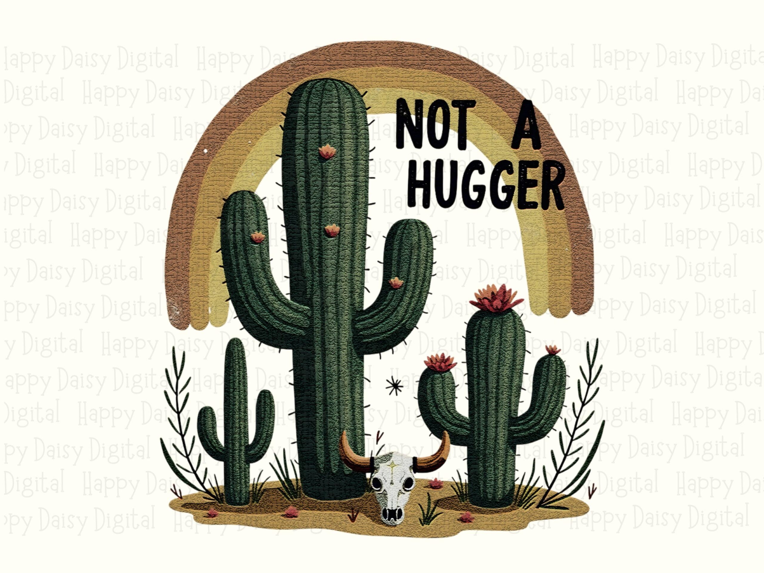 Not A Hugger PNG, Desert Cactus Cow Skull Rainbow Design (Sublimation, 300 DPI, Commercial Use) - Image 2