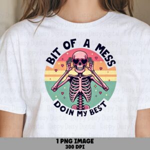 Doin My Best, Retro Skeleton PNG | Sublimation Clipart, Heart Glasses Graphic - Print-Ready 300 DPI