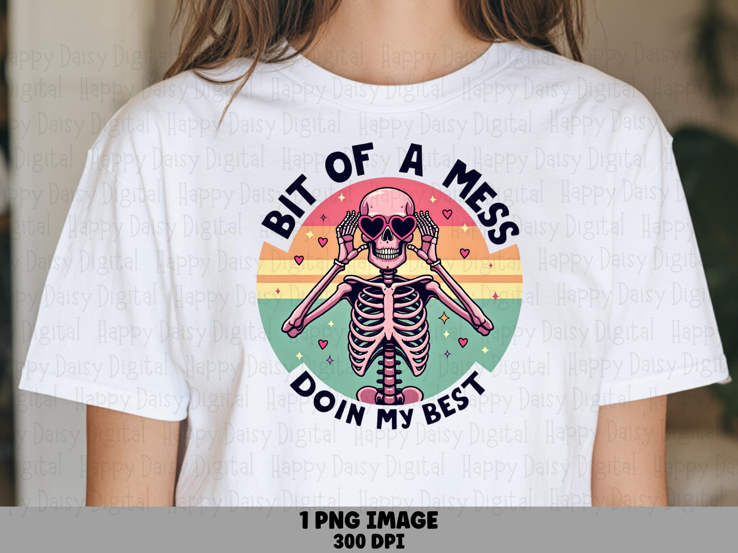 Doin My Best, Retro Skeleton PNG | Sublimation Clipart, Heart Glasses Graphic - Print-Ready 300 DPI