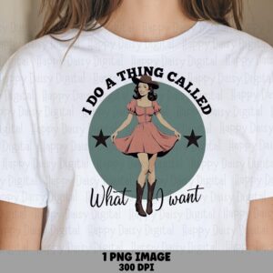 Cowgirl Design, Sassy Retro PNG - Pink Dress Illustration | Sublimation, Commercial Use, 300 DPI