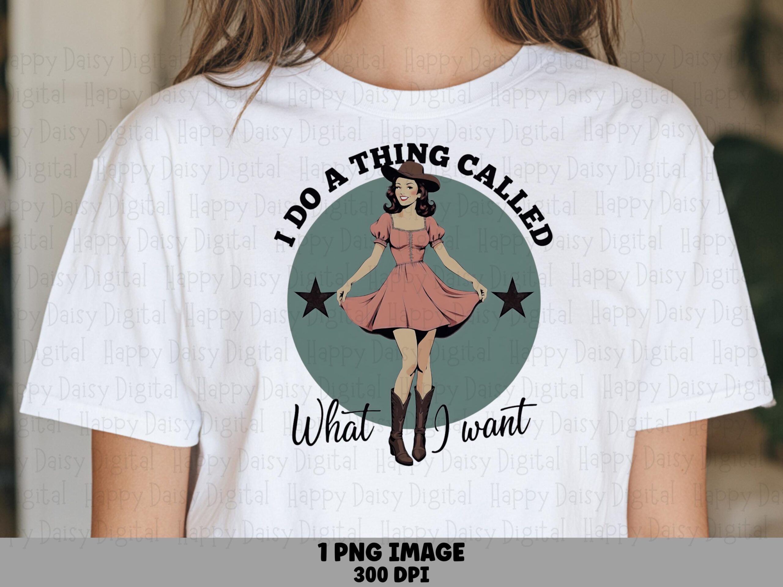 Cowgirl Design, Sassy Retro PNG - Pink Dress Illustration | Sublimation, Commercial Use, 300 DPI