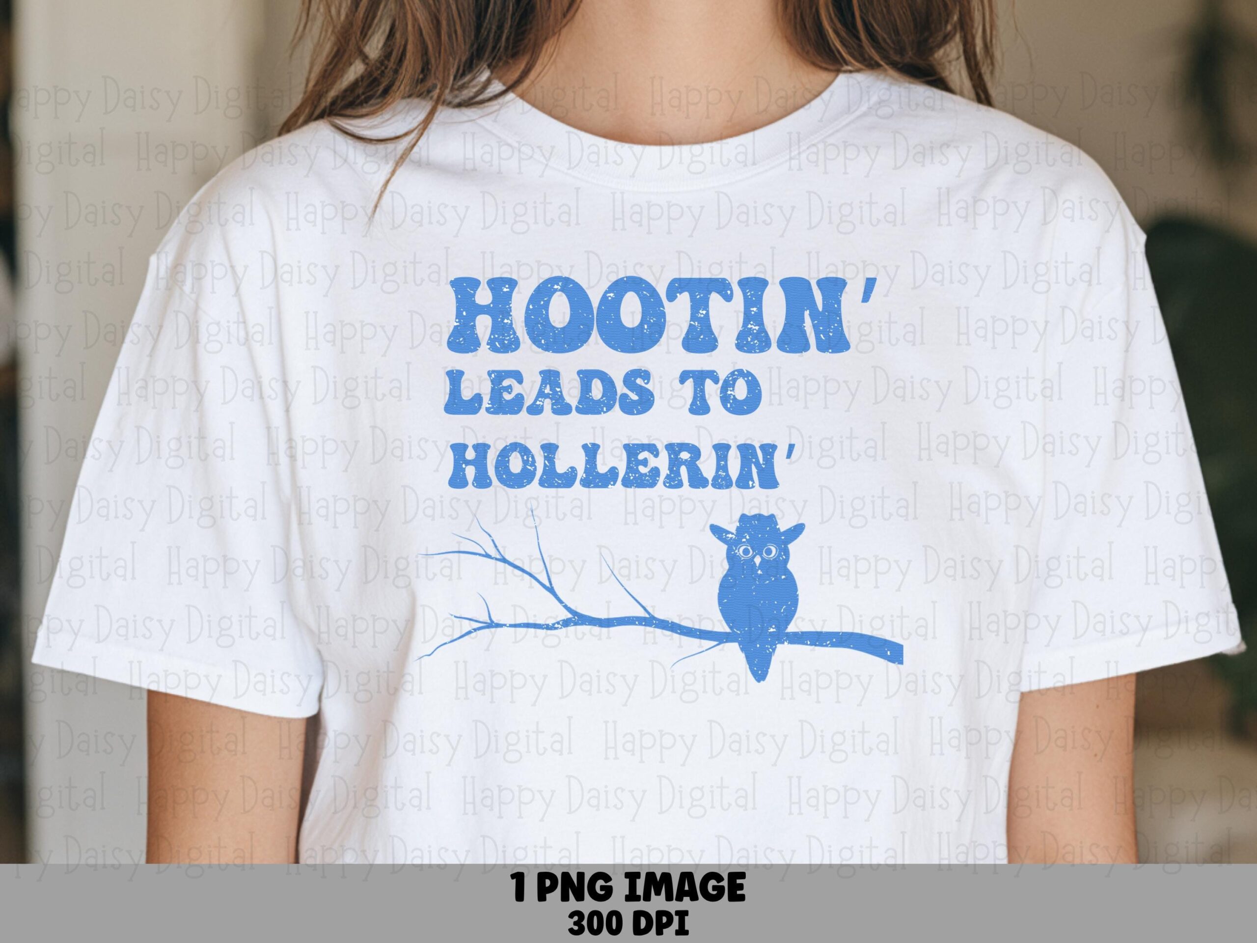 Owl Design, Distressed Blue Illustration PNG | Sublimation Commercial License | 300 DPI, Funny Southern Saying