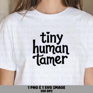 Tiny Human Tamer, Chunky Script Teacher SVG PNG Bundle | Commercial License, Print-Ready 300DPI