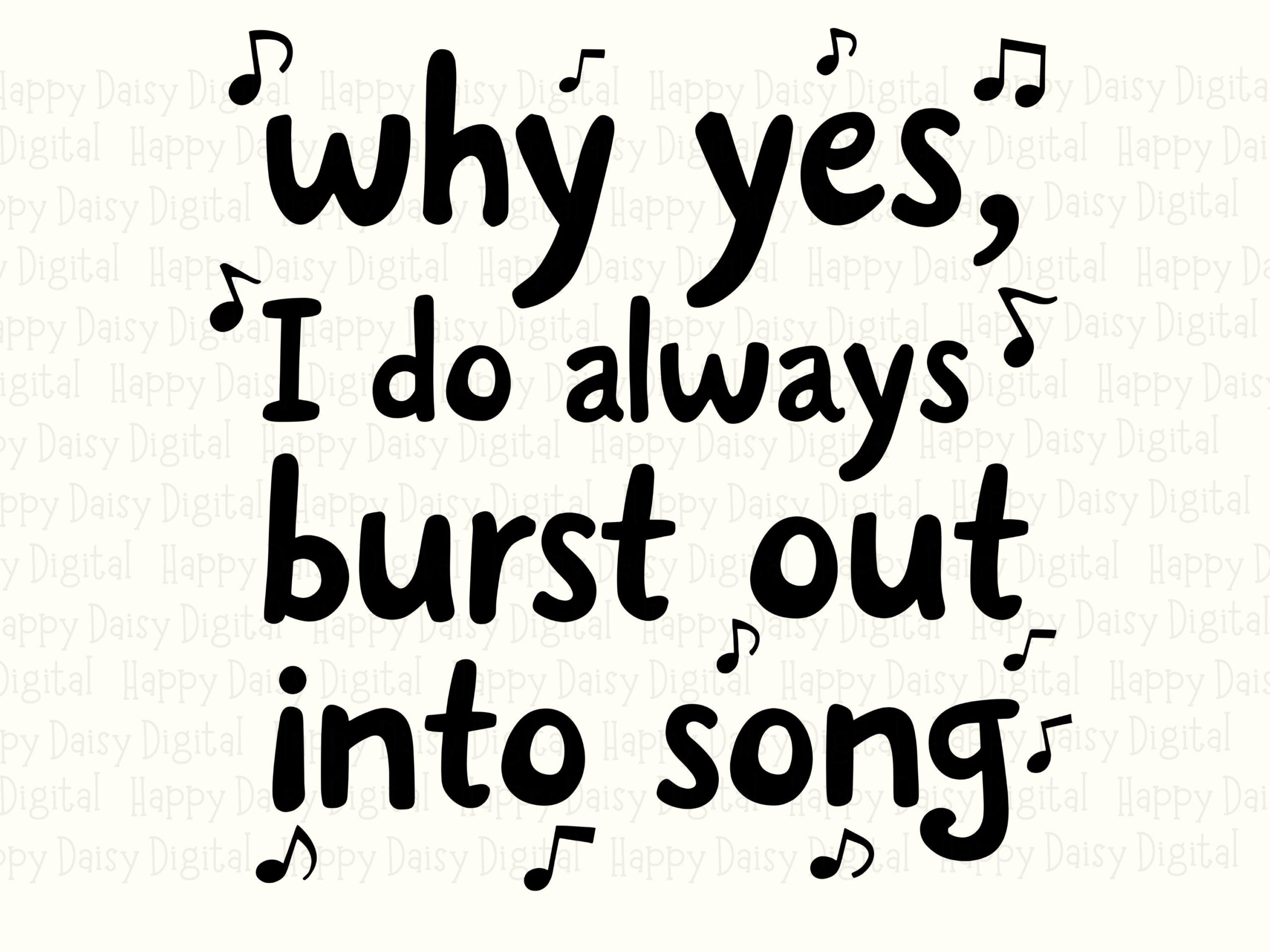 Burst Into Song Singing Svg, Hand-Lettered Music Notes Design, Png Included, 300 Dpi, For Cricut, Silhouette - Image 2