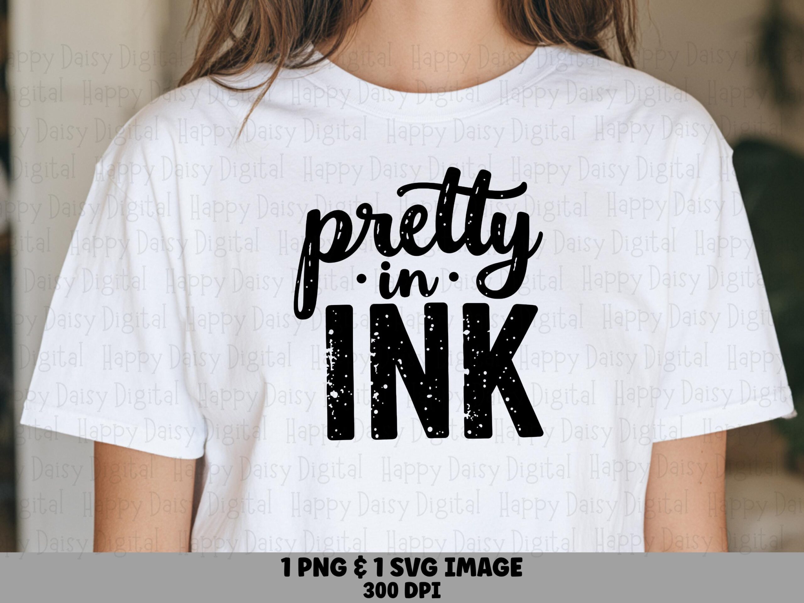 Pretty In Ink, Tattoo Lover SVG PNG Bundle - Distressed Script Design, Commercial License, For POD