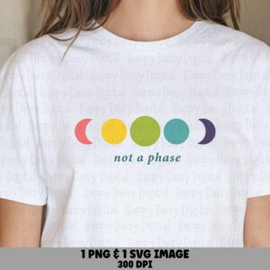 Not A Phase Svg, Rainbow Moon Phases Design | PNG Bundle, Print-Ready 300 DPI, Commercial Use