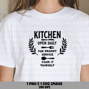 Kitchen Open Daily, Funny Cook It Yourself Digital Bundle, Laurel Wreath Utensils | SVG, PNG | 300 DPI