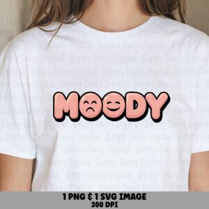 Moody SVG, Retro Bubble Letters Emoji Art, Pink Happy Sad O's, PNG Bundle | 300 DPI, Commercial Use