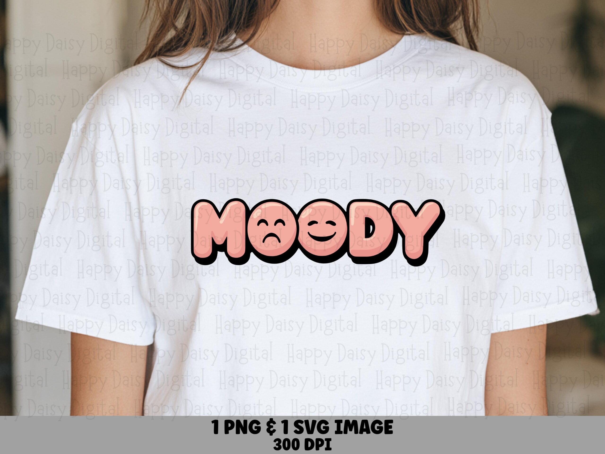 Moody SVG, Retro Bubble Letters Emoji Art, Pink Happy Sad O's, PNG Bundle | 300 DPI, Commercial Use