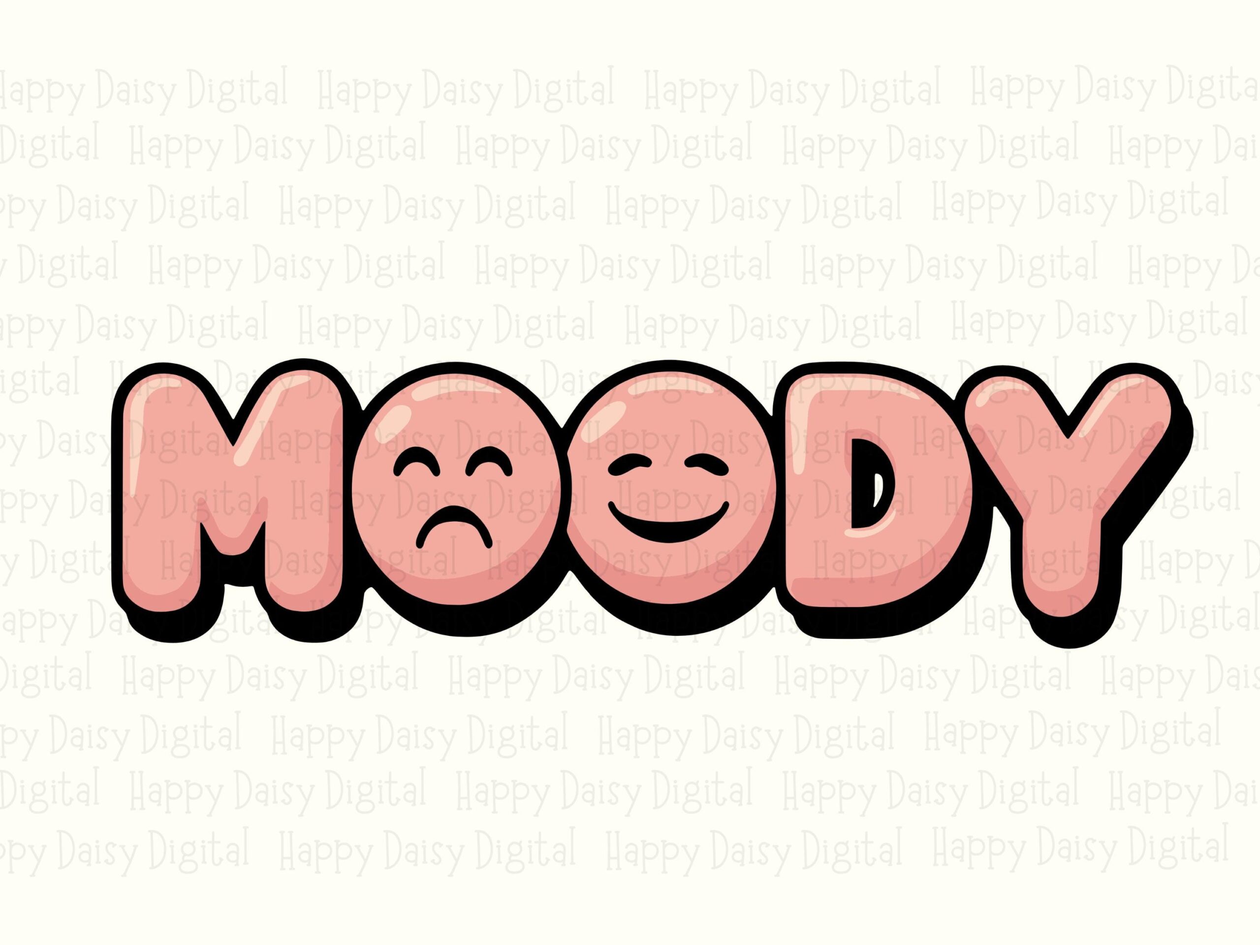 Moody SVG, Retro Bubble Letters Emoji Art, Pink Happy Sad O's, PNG Bundle | 300 DPI, Commercial Use - Image 2