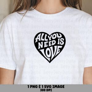 All You Need Is Love, Groovy Heart SVG PNG | Retro Hippie Design, Commercial Use, Print-Ready 300 DPI