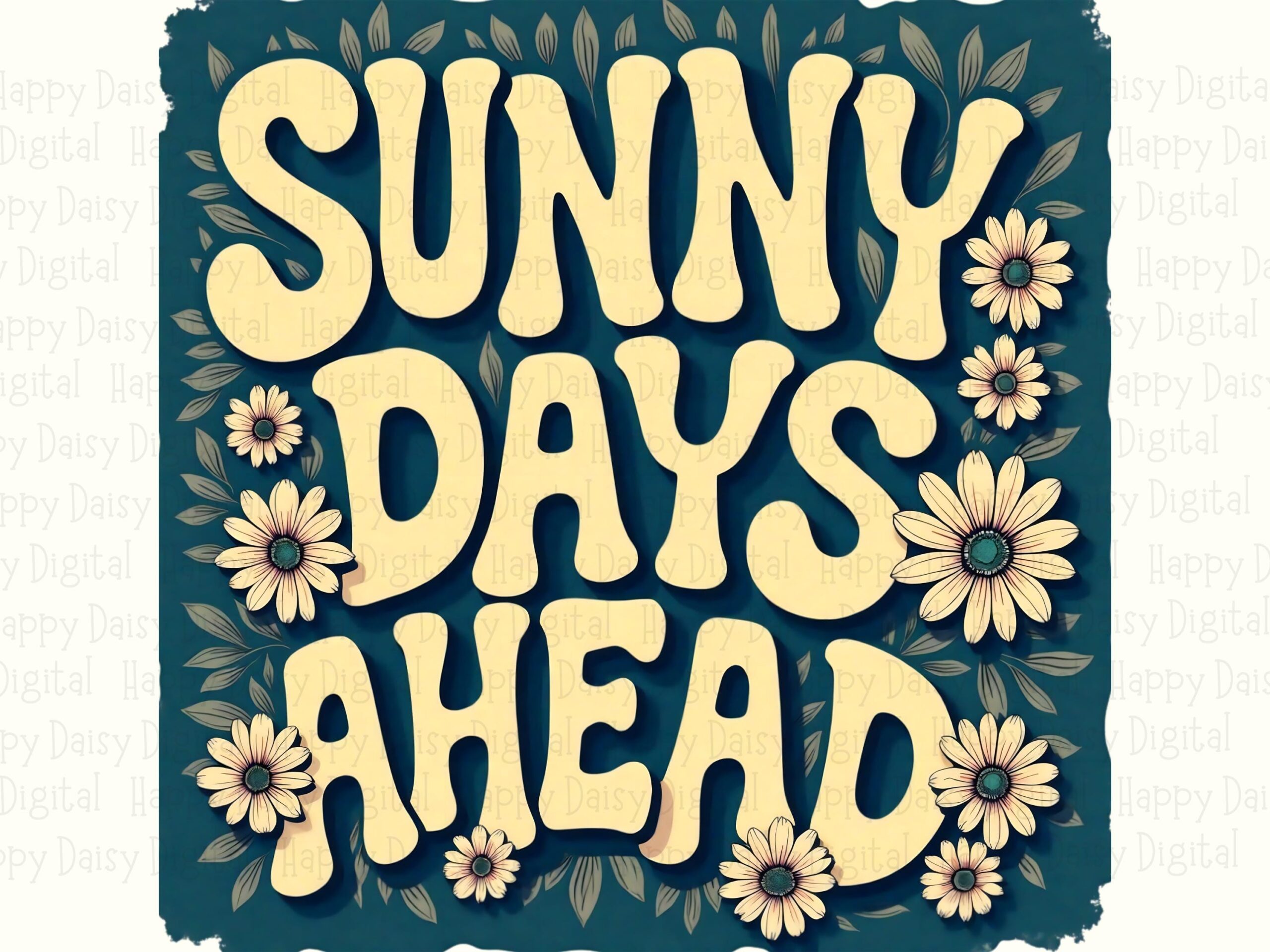 Sunny Days Ahead, Groovy Daisy PNG | Navy Cream Sublimation, DTF Design, 300 DPI Commercial Use - Image 2