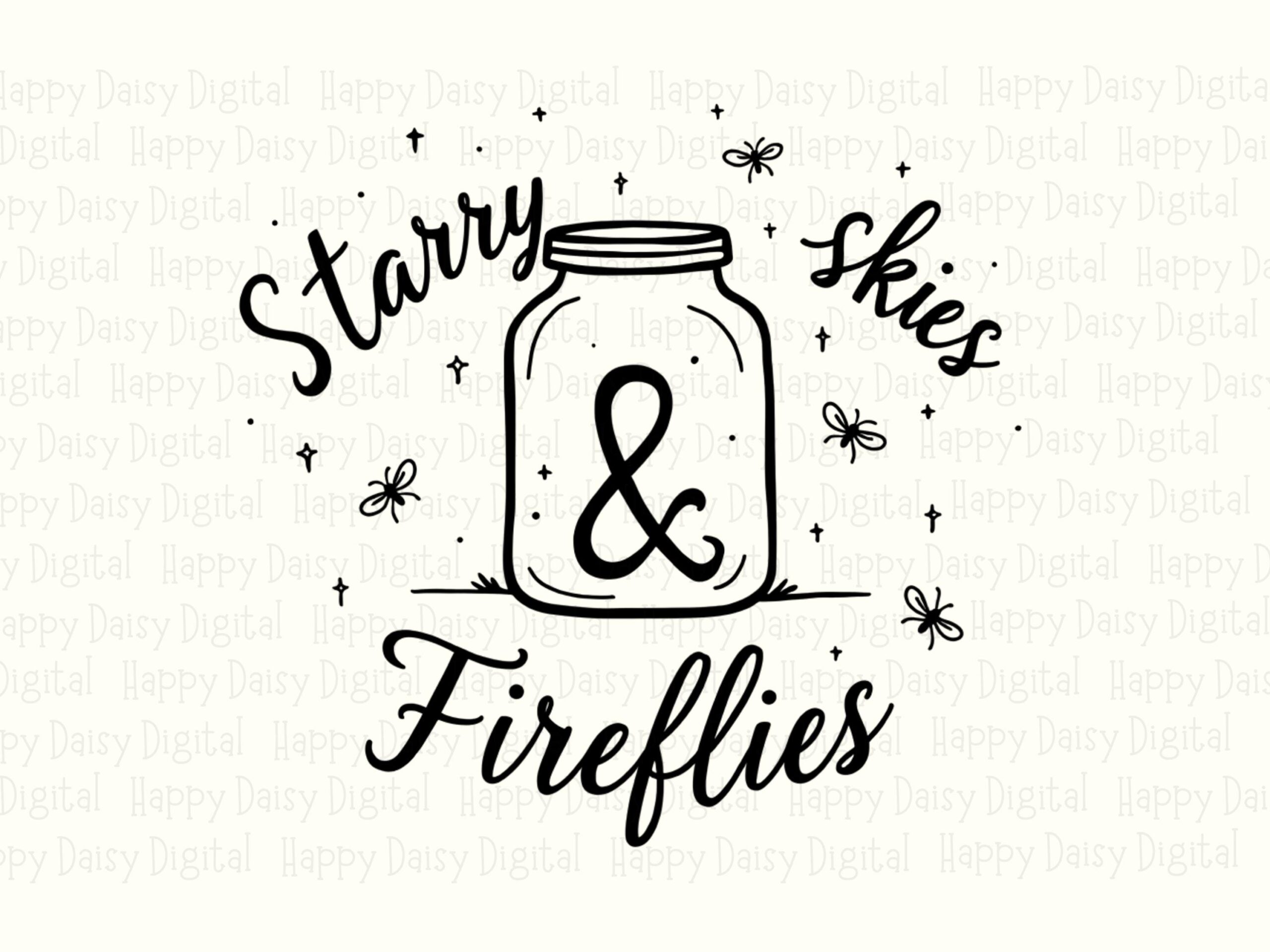 Starry Skies, Mason Jar Line Art PNG | Fireflies Summer Night Design, Sublimation DTF | 300 DPI - Image 2
