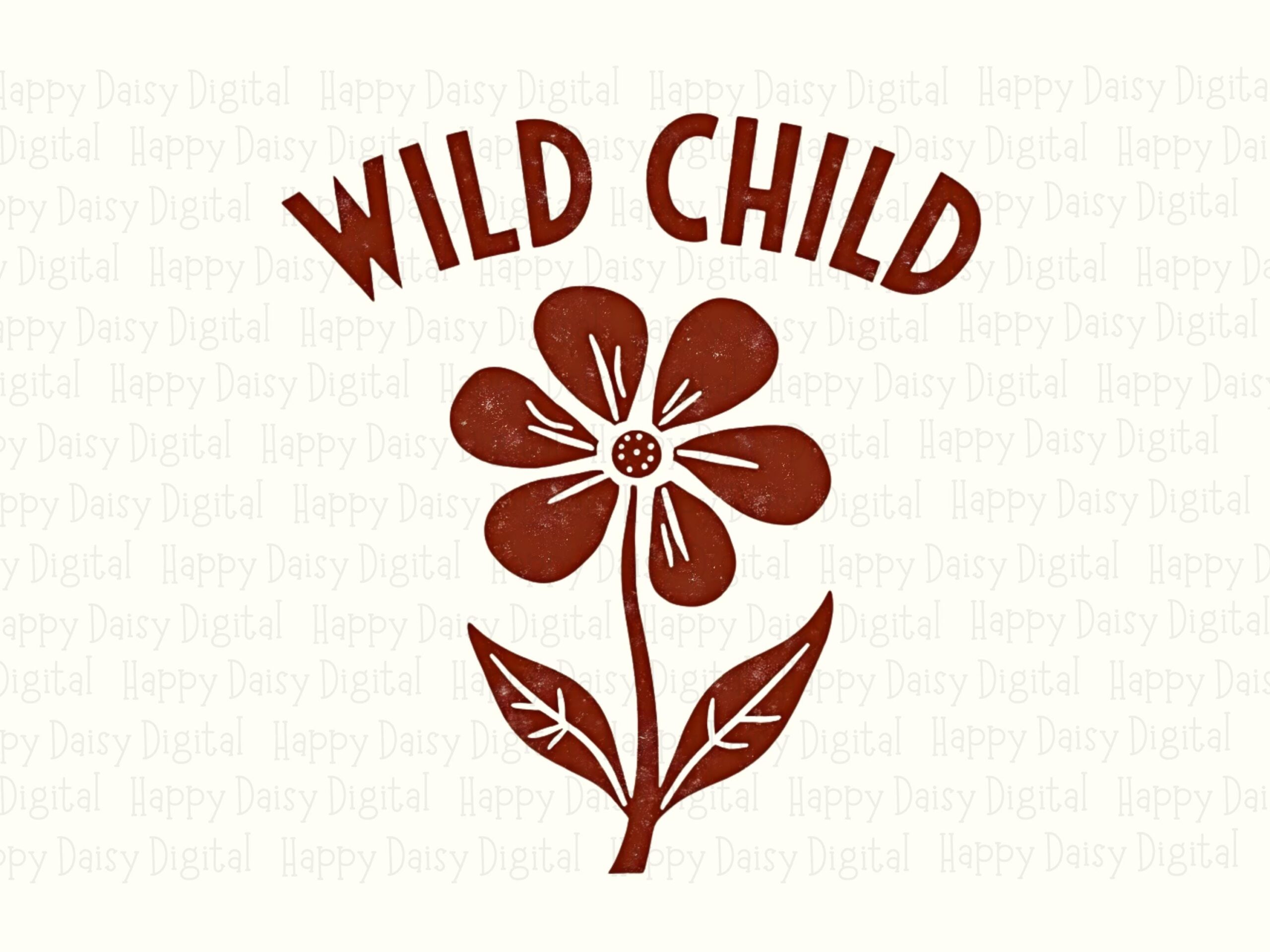 Wild Child PNG, Boho Retro Flower Design For Tumblers, Sublimation DTF | Rust Red, 300 DPI, Commercial License - Image 2