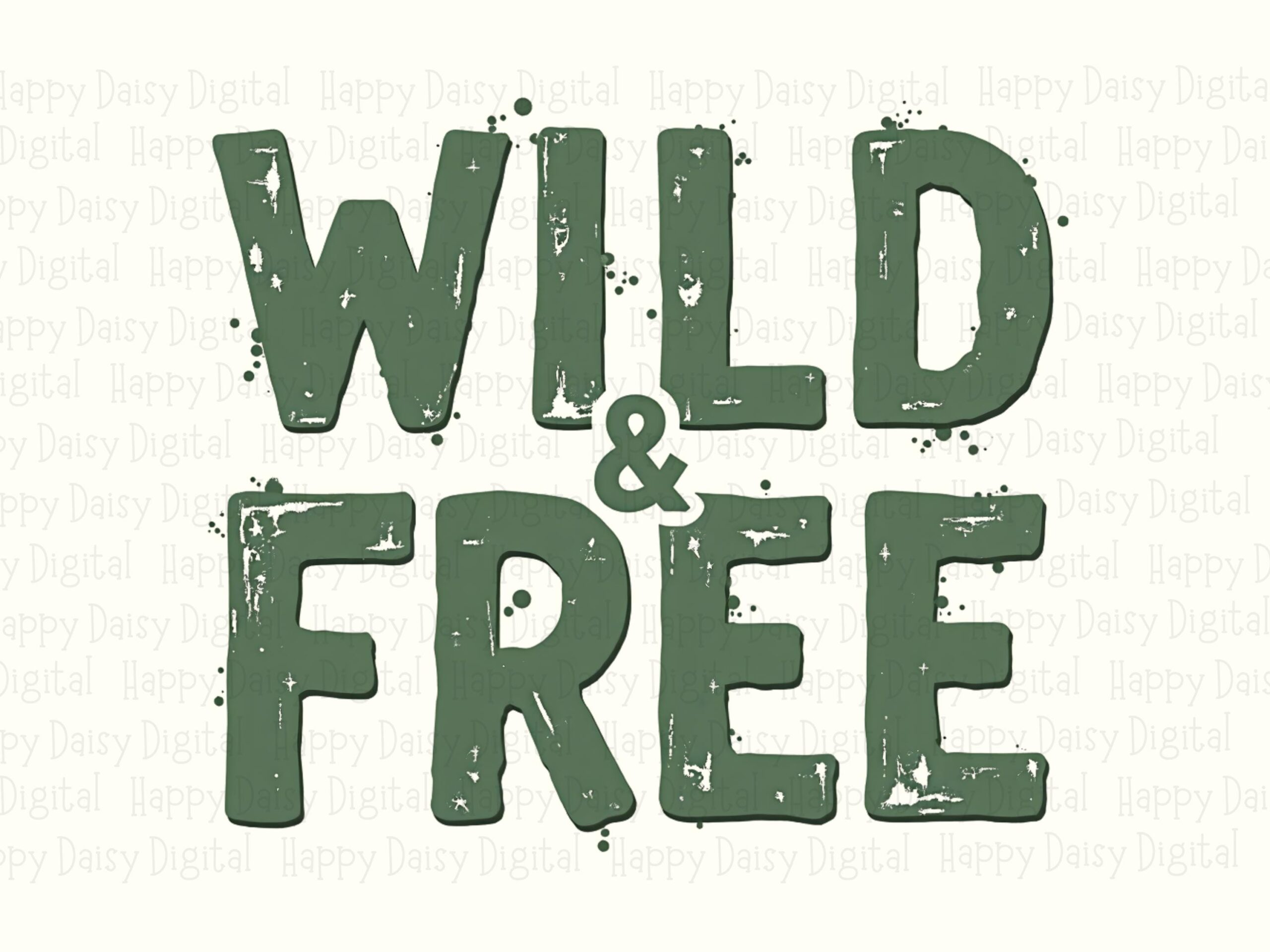 Wild And Free, Distressed Boho PNG | Green Sublimation DTF Graphic, Transparent 300 dpi, For POD Sellers - Image 2
