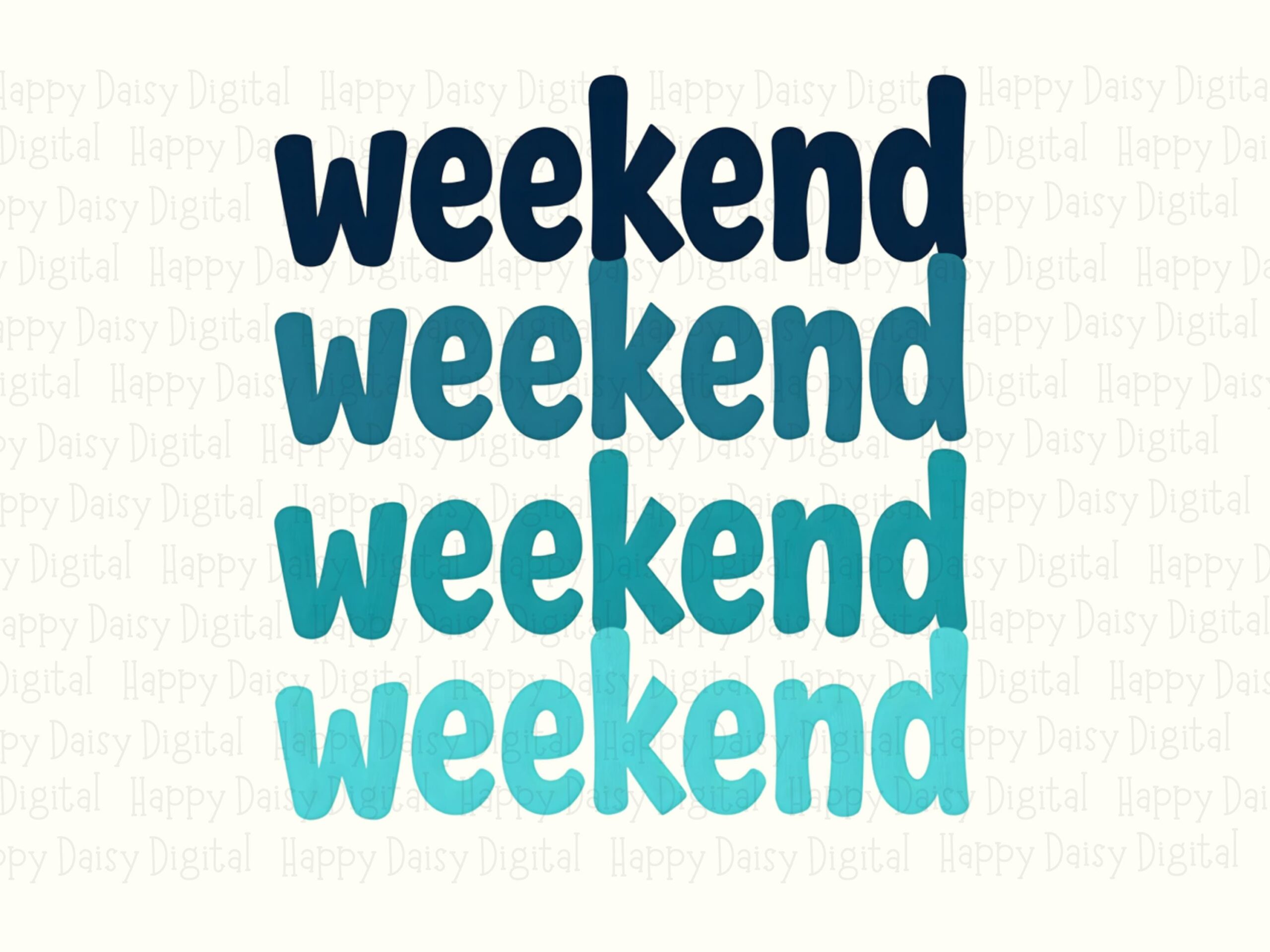 Weekend PNG, Retro Stacked Text | Teal-To-Blue Gradient, 300 dpi Commercial License, For Sublimation DTF POD - Image 2