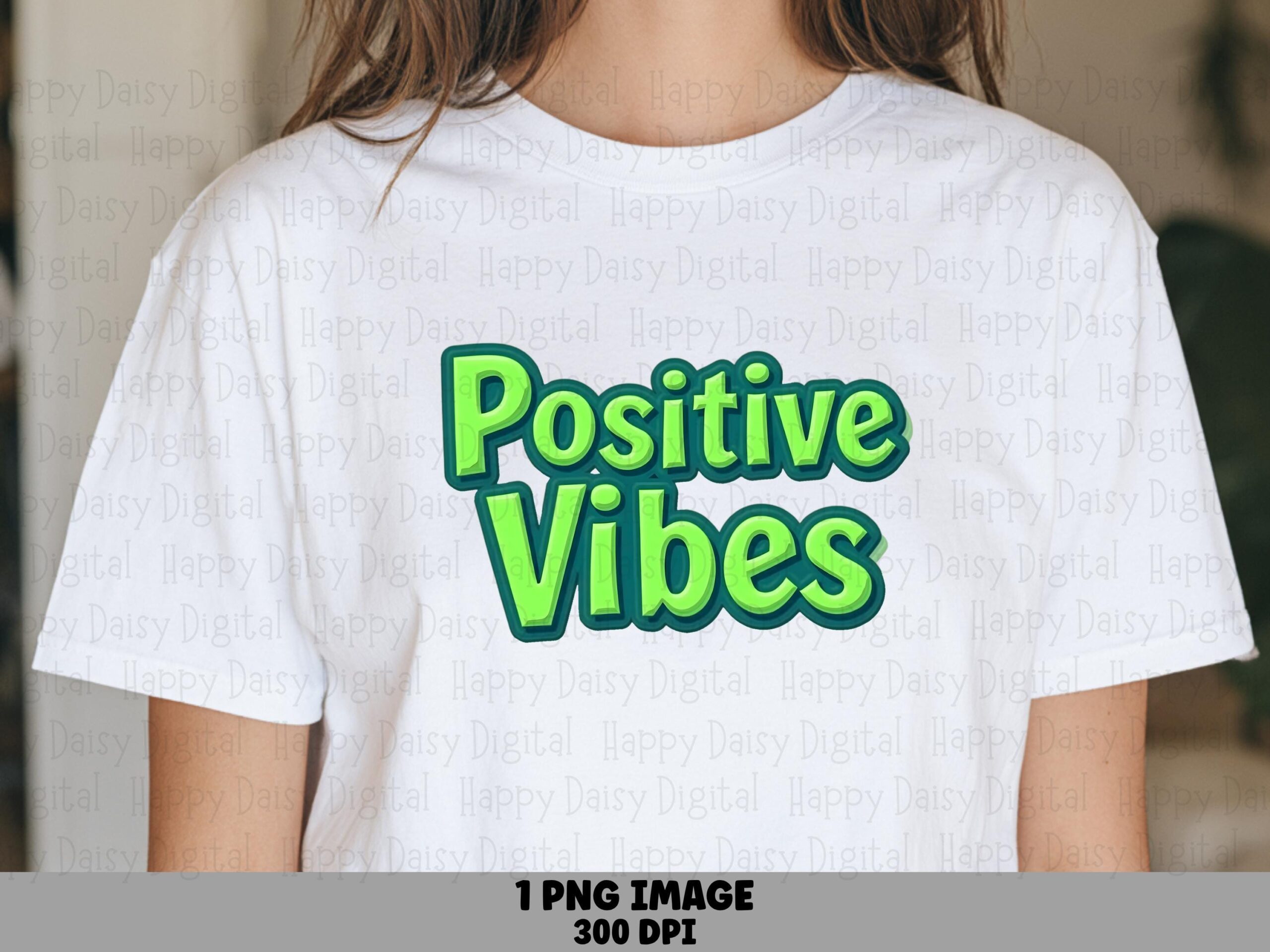 Positive Vibes PNG, Glossy Green Bubble Letter Design | Sublimation, DTF Ready - 300 DPI, Commercial Use