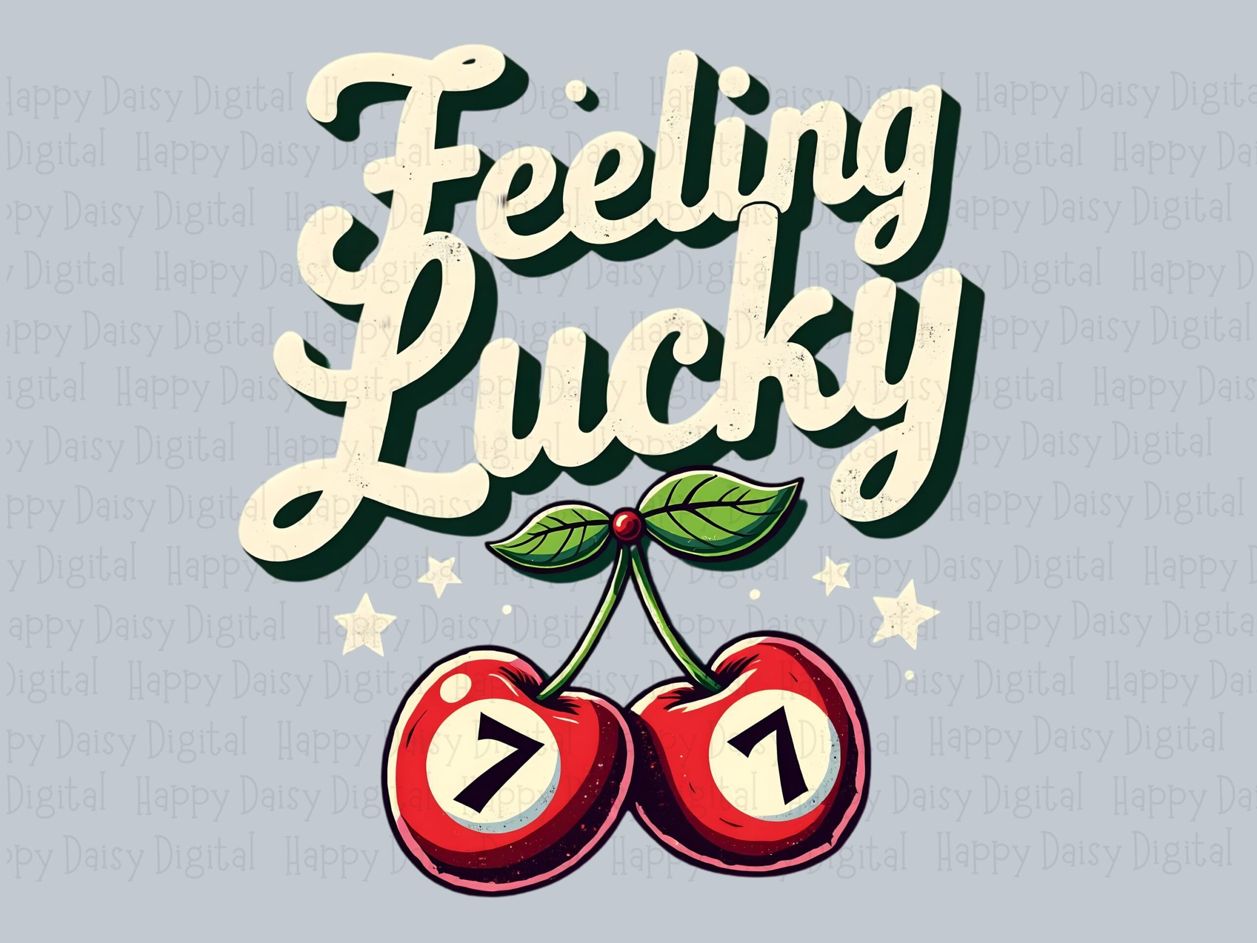 Feeling Lucky PNG, Casino Cherry Design, Cream Script Seven Cherries - Sublimation, DTF, Commercial Use - Image 2