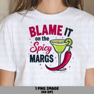 Spicy Margs, Margarita Phrase PNG Design | Chili Pepper Illustration, Sublimation DTF, 300 DPI Commercial