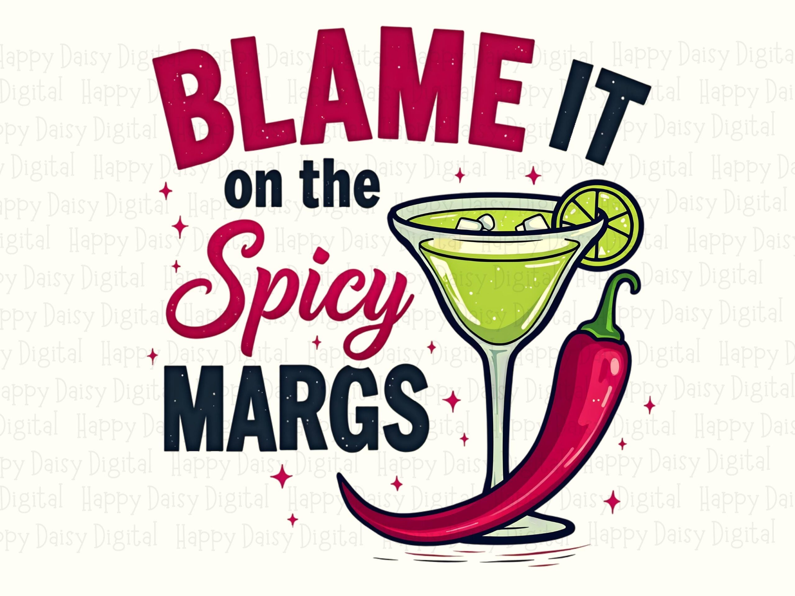 Spicy Margs, Margarita Phrase PNG Design | Chili Pepper Illustration, Sublimation DTF, 300 DPI Commercial - Image 2