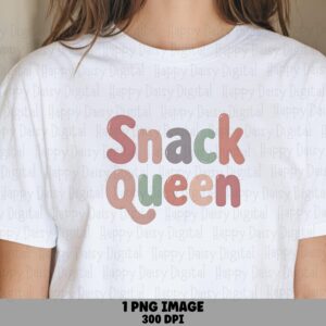 Snack Queen PNG, Pastel Bubble Lettering Design | Sublimation Ready, DTF Compatible, 300 DPI, Transparent