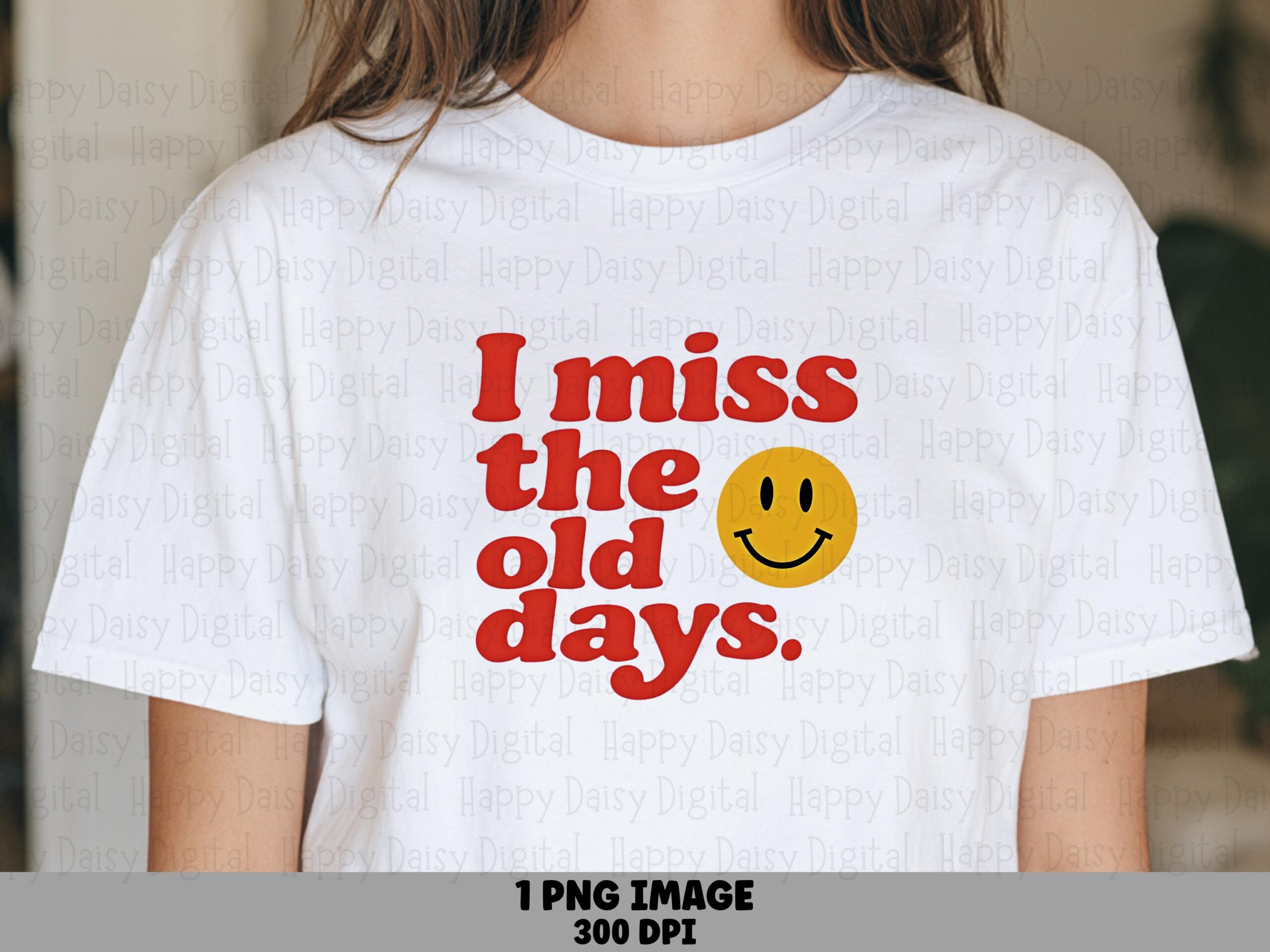 Miss Old Days, Retro Smiley Face PNG | Red And Yellow Sublimation, DTF Ready - Commercial Use