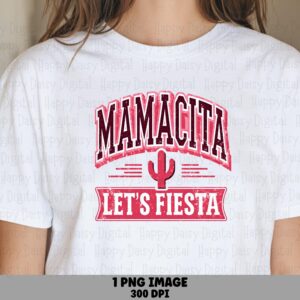 Mamacita Png, Varsity Fiesta Design, Cactus Lettering | Sublimation Dtf | 300 DPI, Commercial Use, Pod