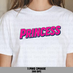 Princess PNG, Hot Pink 3D Comic Lettering Sublimation | Transparent File | 300 DPI, Commercial Use, POD