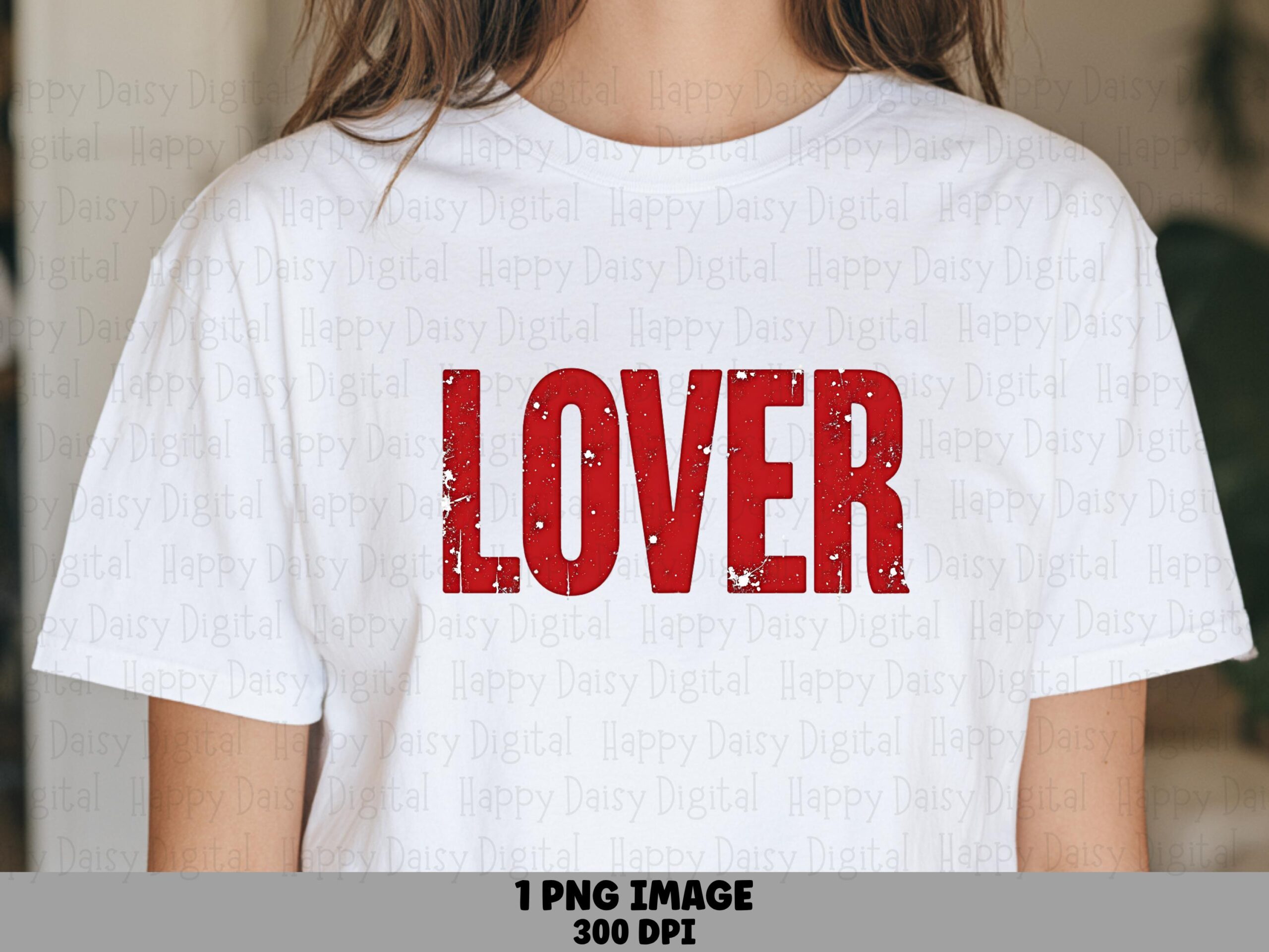 Lover PNG, Distressed Red Sublimation Design | 300 DPI Print-Ready | Commercial Use, POD Friendly