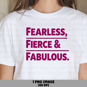 Fearless Fierce, Empowerment PNG Design | Magenta Bold Lettering, Transparent 300 dpi | Sublimation DTF POD