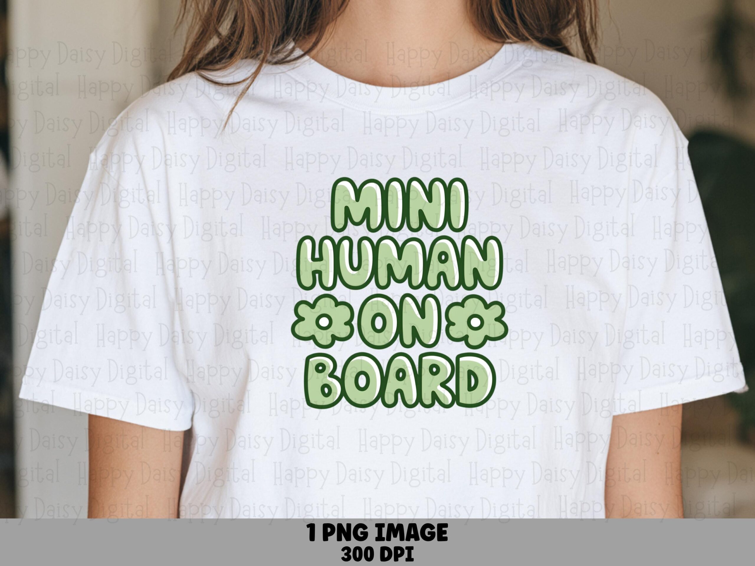 Mini Human, Green Bubble Lettering PNG, Floral Accent Sublimation Design | Commercial Use, DTF File