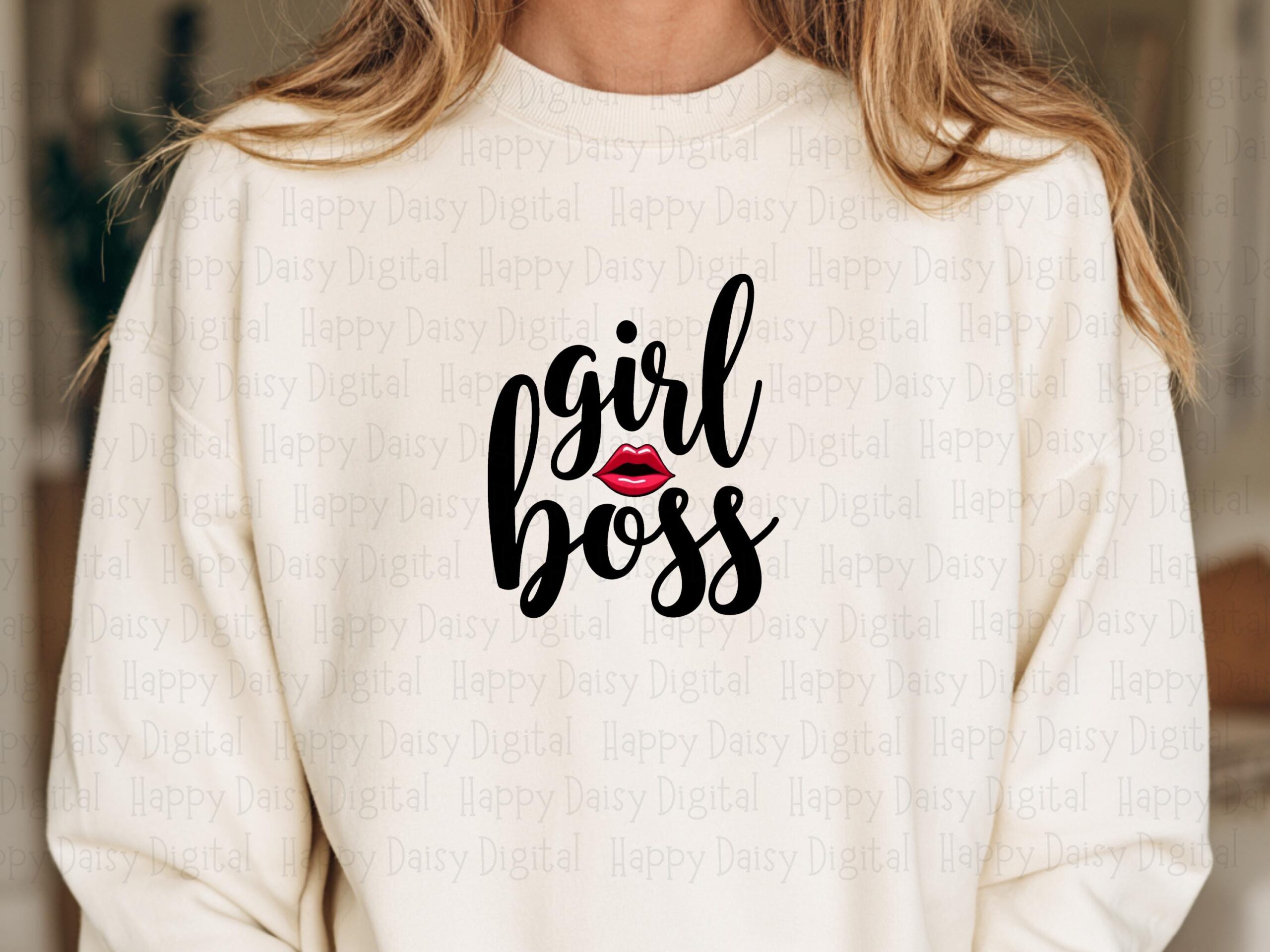 Girl Boss Png, Script Black Lettering With Red Lips, Sublimation DTF Design, Transparent 300 DPI, Commercial Use - Image 2