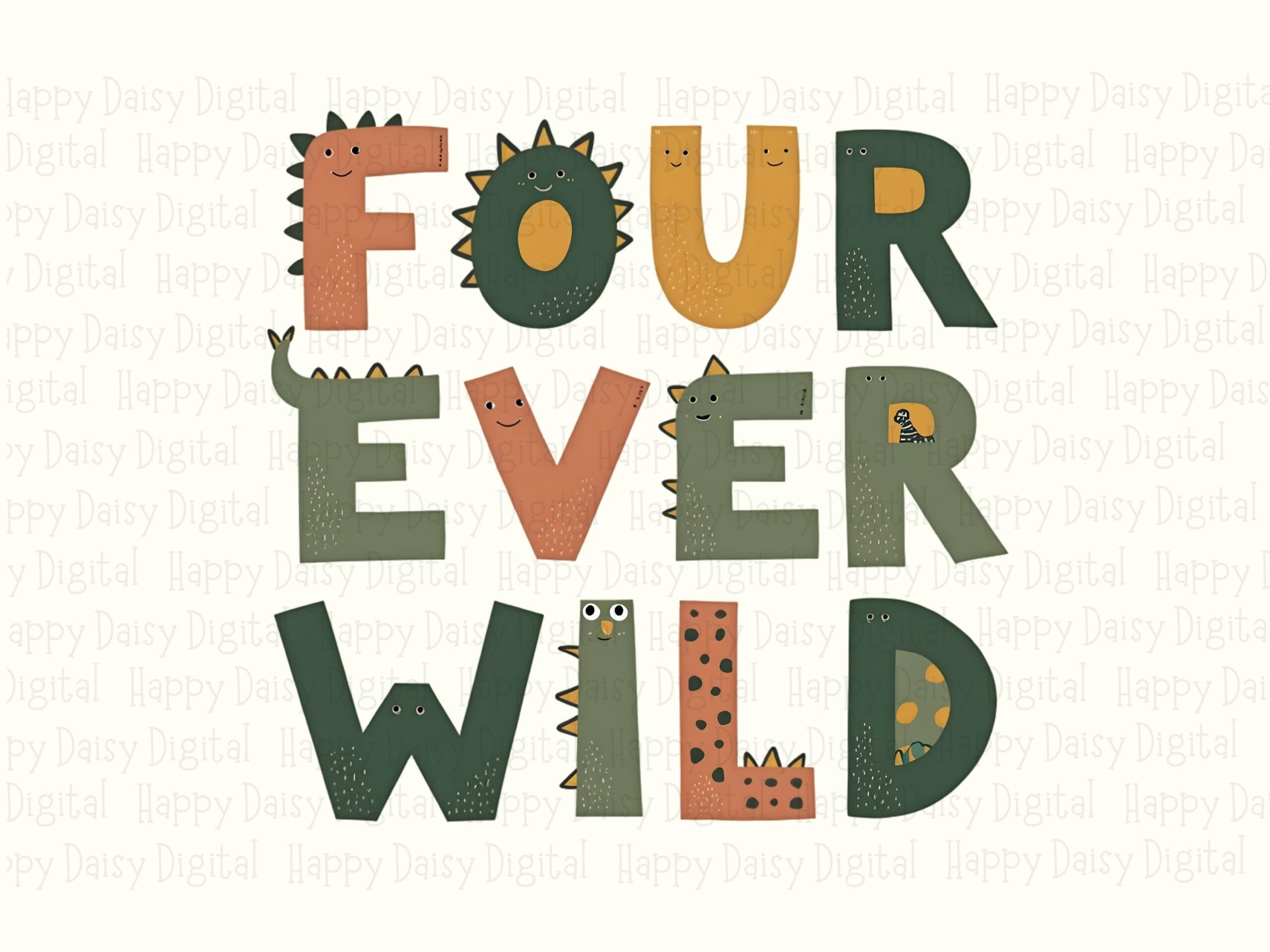 Four Ever Wild, Dinosaur Fourth Birthday PNG, Kids Sublimation Design, DTF Commercial Use | 300 DPI, Transparent - Image 2
