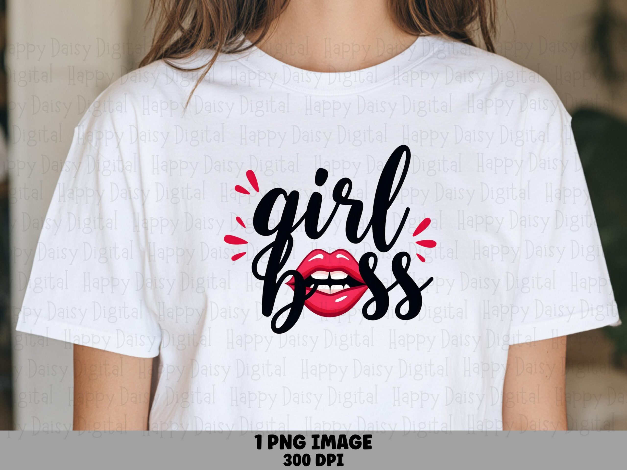 Girl Boss PNG, Script Font Design, Red Lips Accent | Sublimation Compatible | DTF Ready, Transparent Download