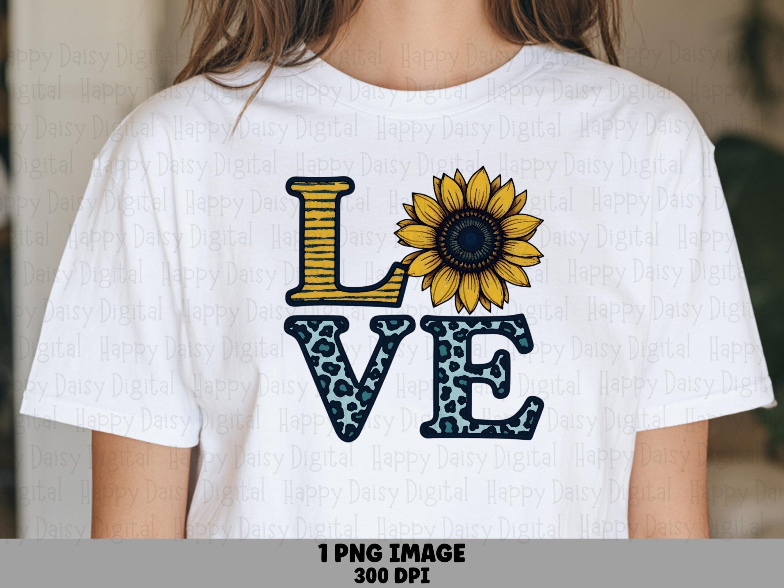 Love PNG, Sunflower Leopard Print Sublimation Design - Transparent 300 dpi File | DTF, POD, Commercial Use