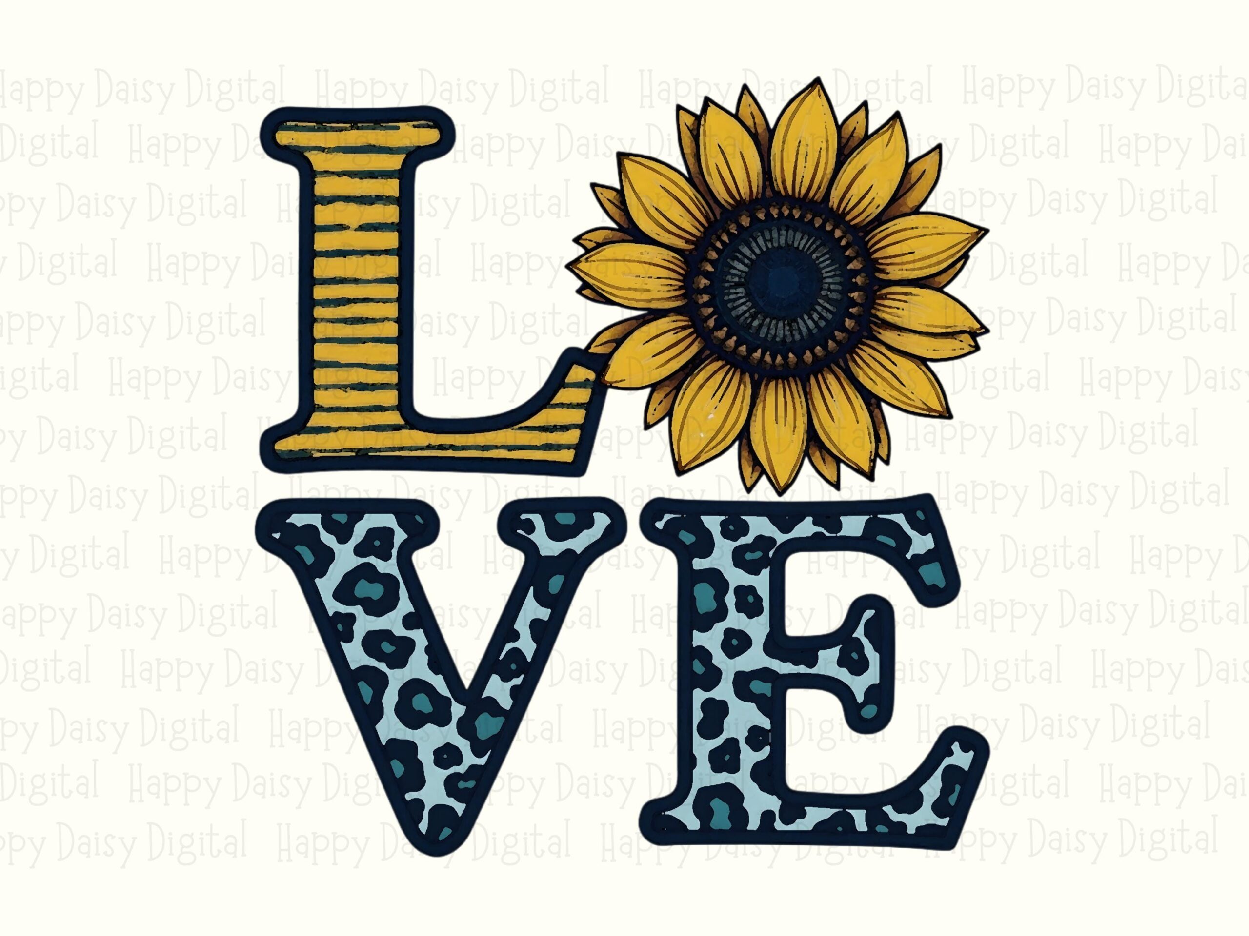 Love PNG, Sunflower Leopard Print Sublimation Design - Transparent 300 dpi File | DTF, POD, Commercial Use - Image 2