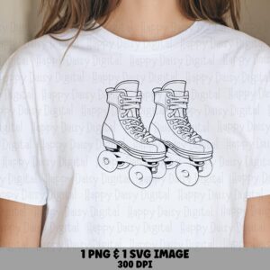 Roller Skates, Retro Line Art Clipart | PNG & SVG Digital Files, Black Outline, 300 dpi, For POD Sellers