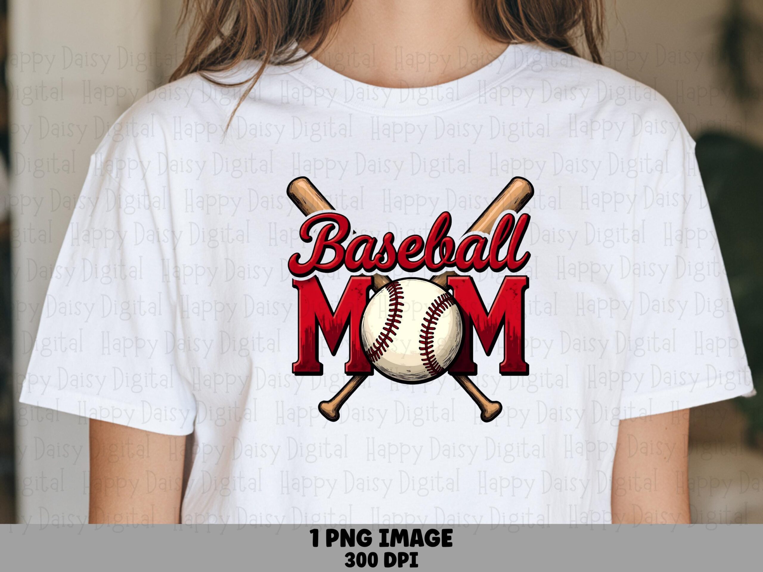 Baseball Mom, Red Block Text PNG, Crossed Wooden Bats | Sublimation, Commercial Use, 300 DPI