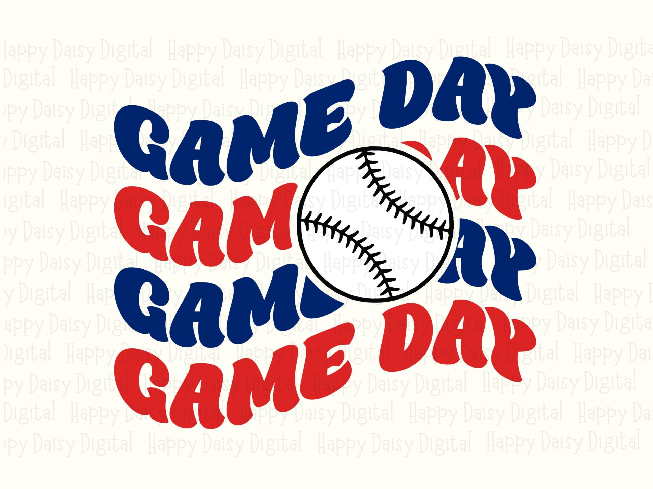 Game Day, Retro Wavy Text PNG | Sublimation Graphic, Red Navy Baseball Stripe, Commercial License, 300 DPI - Image 2